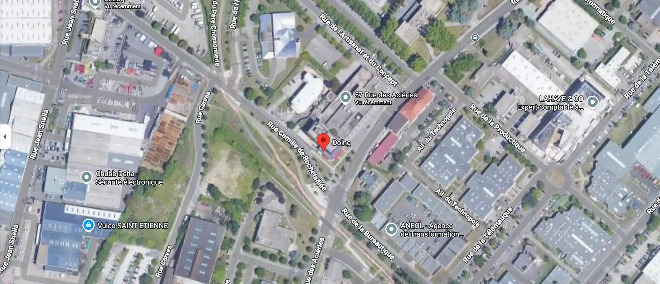 Plan de localisation des bureaux Doing, Le Rocacier 15 rue Camille de Rochetaillée à Saint-Étienne